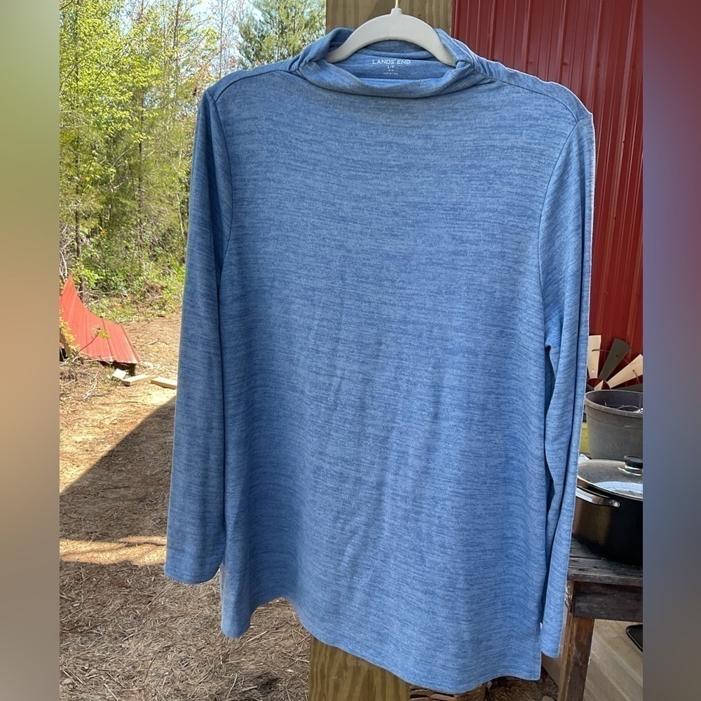 Land’s End. High neck long sleeve. Size 14/16. Blue.